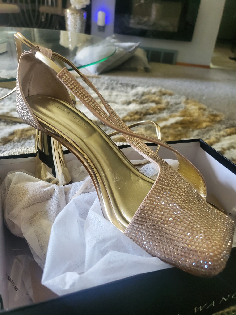 Crystal Slingback Heels in Champagne Gold